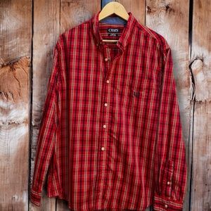 Chaps Easy Care Red/Navy Plaid Button-Down Long Sleeve Pocketed Men’s‎ XL Shirt